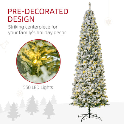 Pre-Lit Slim Flocked Artificial Christmas Tree with LED Lights