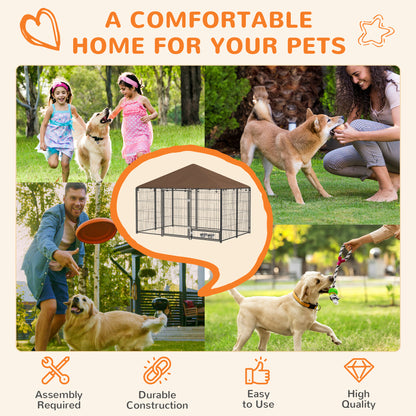 Corral exterior para perros con techo y bebederos giratorios