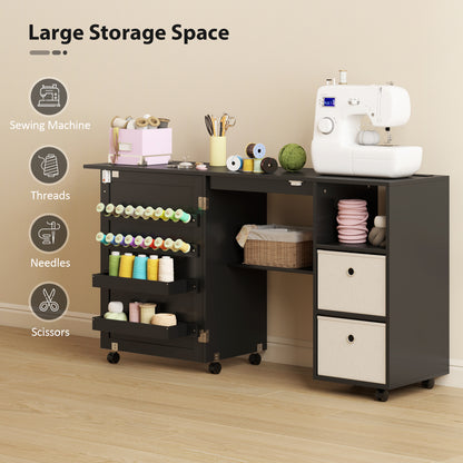 Rolling Sewing Machine Table with Power Outlet