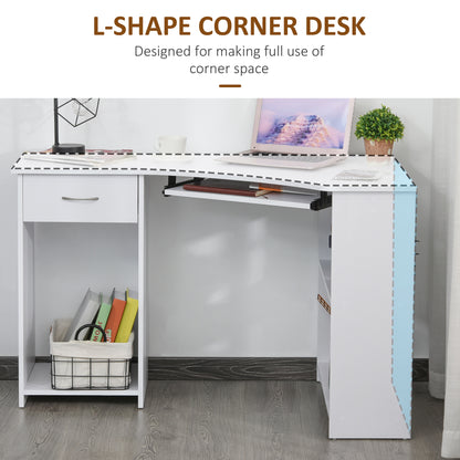 L-Shaped Desk with Drawer and Keyboard Tray