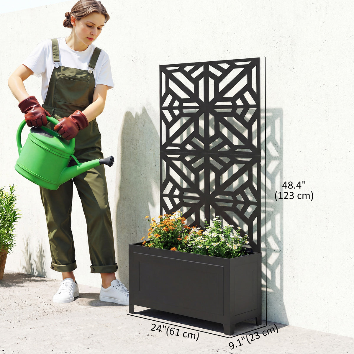 Jardinera elevada con celosía y panel de privacidad