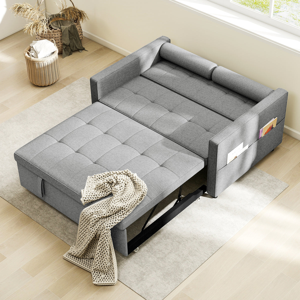 Convertible sofa bed with USB ports and adjustable backrest