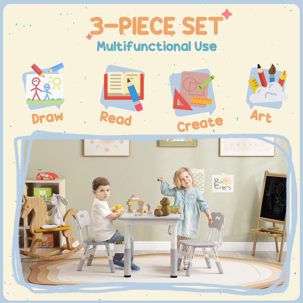 Kids Table and Chairs Set Adjustable — Set of 3