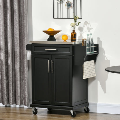 Kitchen island with stainless steel top and rolling cart