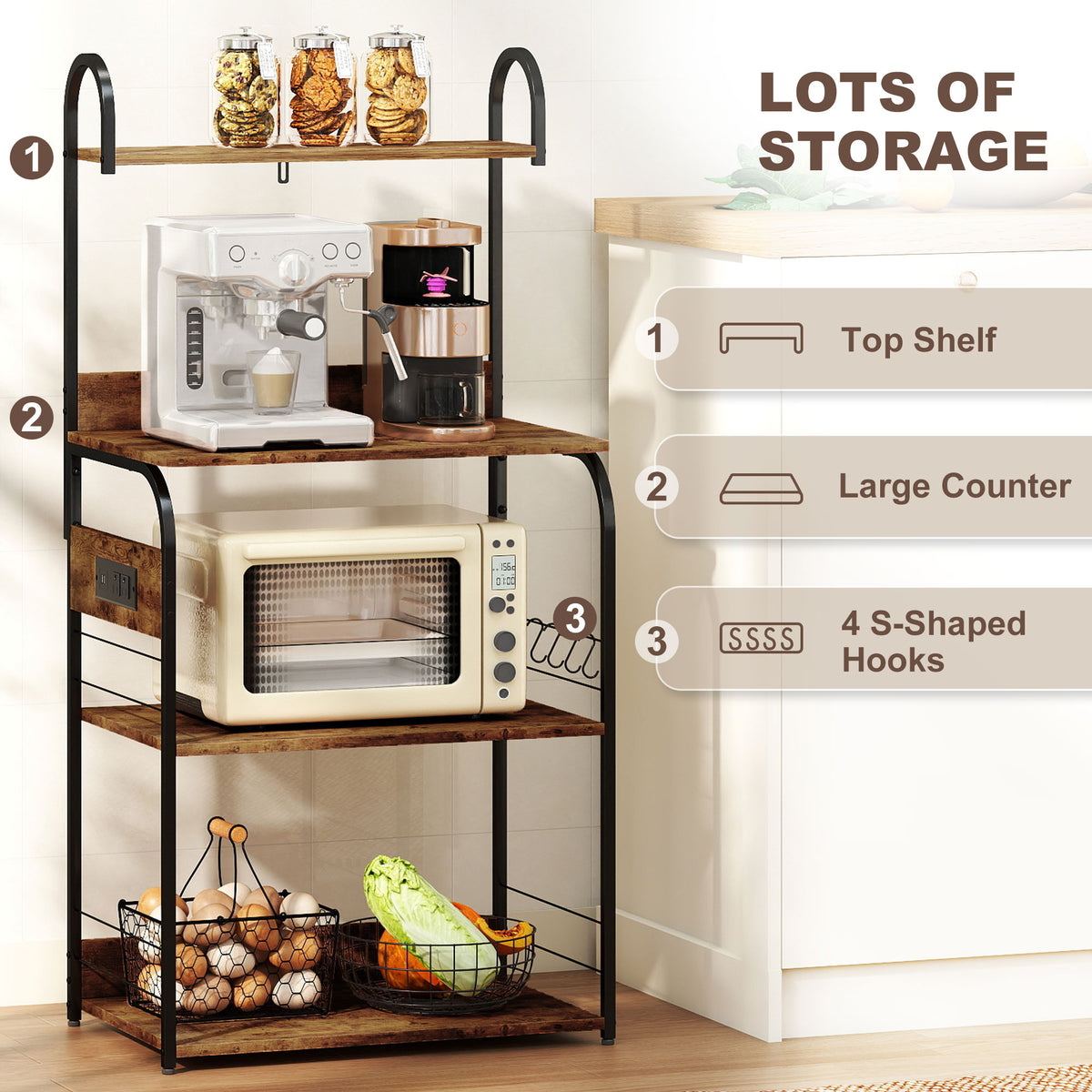 Baker's Rack with Charging Station — Rustic