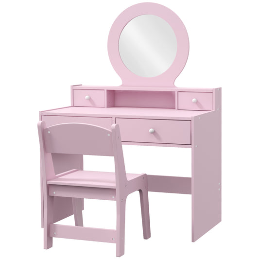 Kids vanity table with mirror and stool 4 drawers