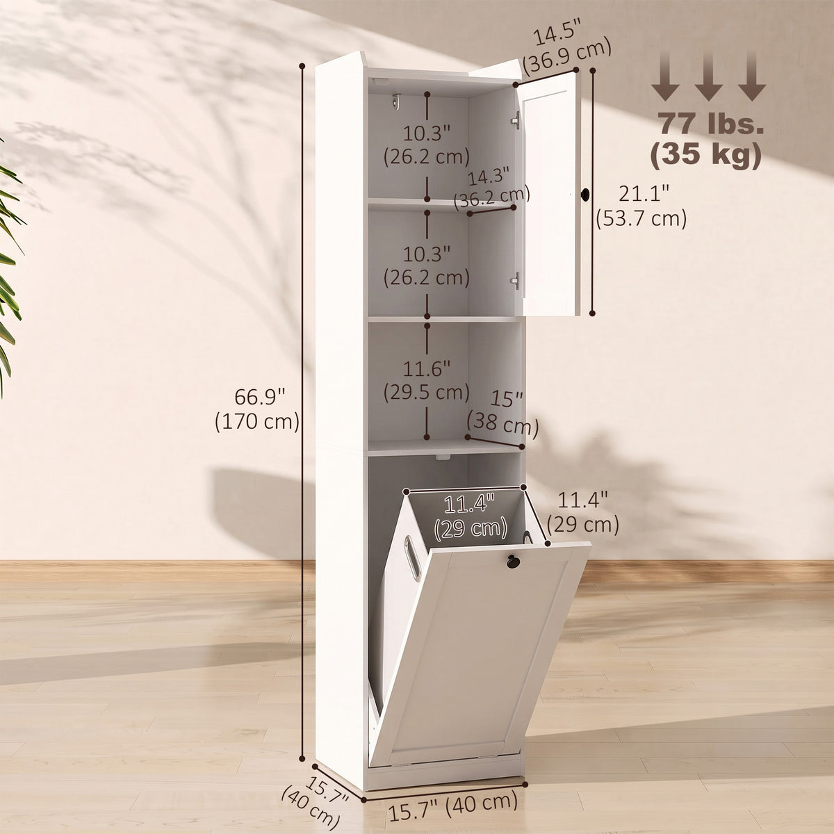 Mueble de almacenamiento estrecho para baño con cesta