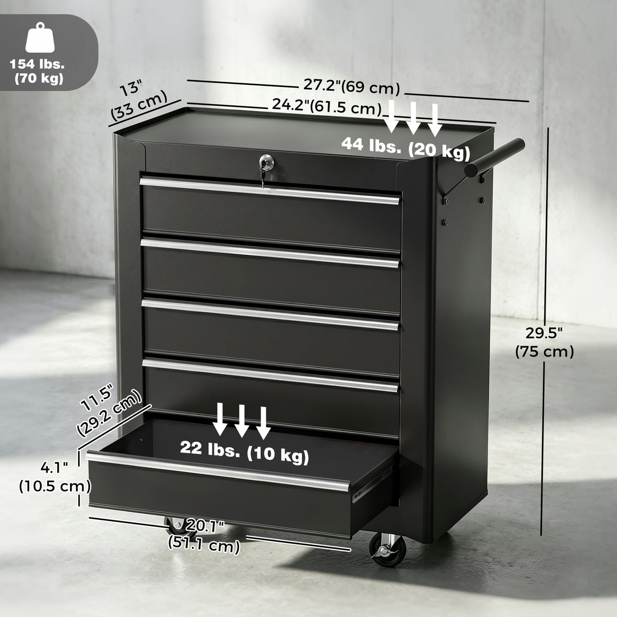 Rolling Tool Chest 5 Lockable Drawers