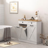 Tilt out laundry cabinet with drawers