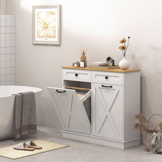Tilt out laundry cabinet with drawers