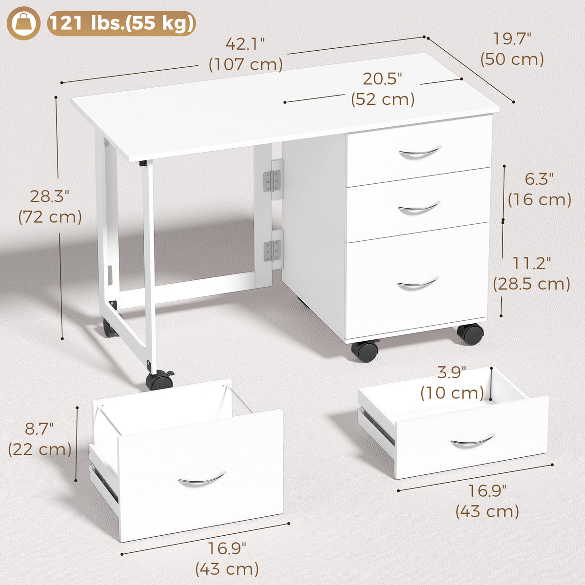 Escritorio plegable para ordenador con almacenamiento y ruedas