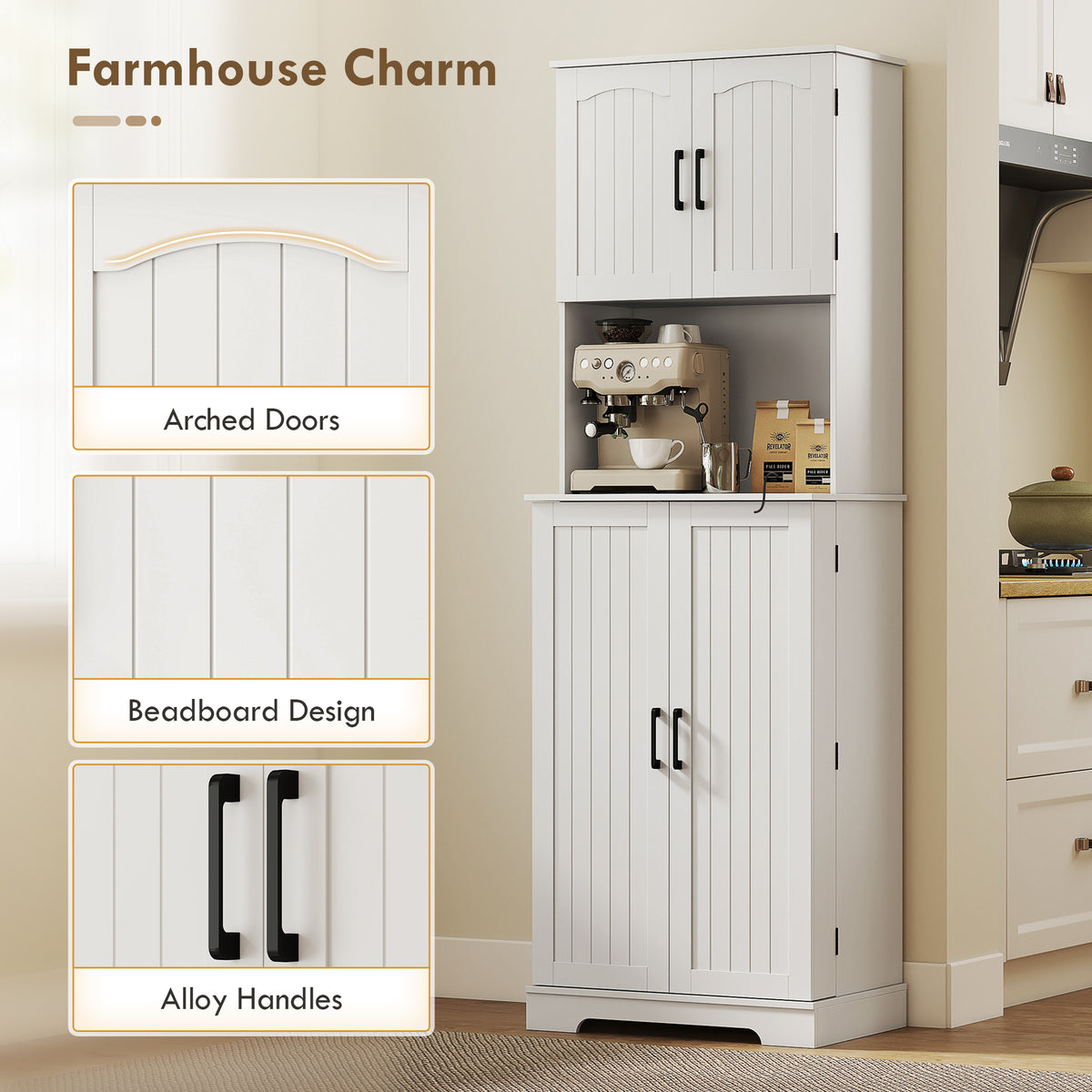 Tall farmhouse kitchen pantry storage cabinet 181.5 cm