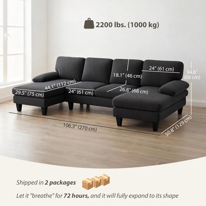 Sofá seccional en U con doble sillón de terciopelo de pana
