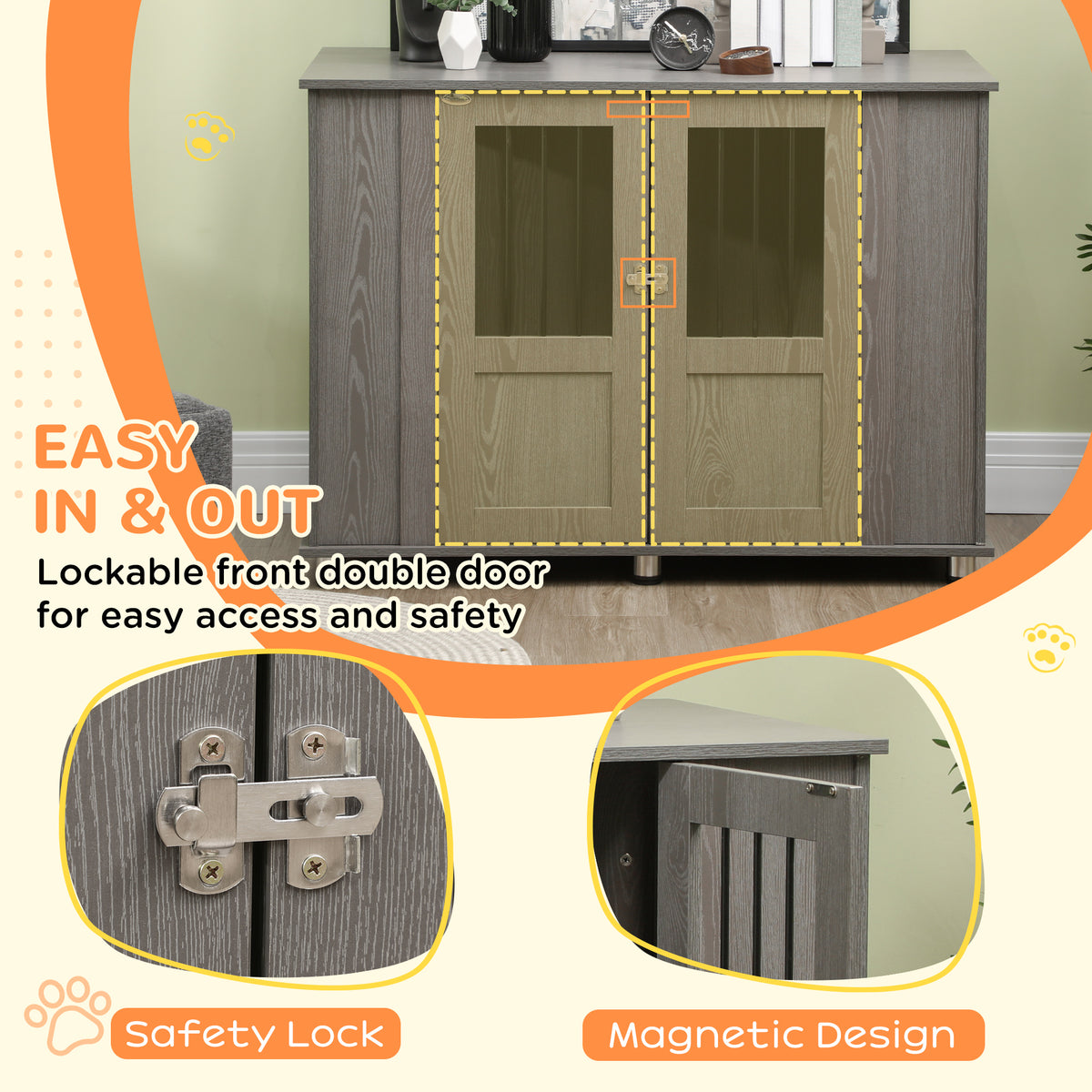 Dog Crate Furniture with Lockable Magnetic Door
