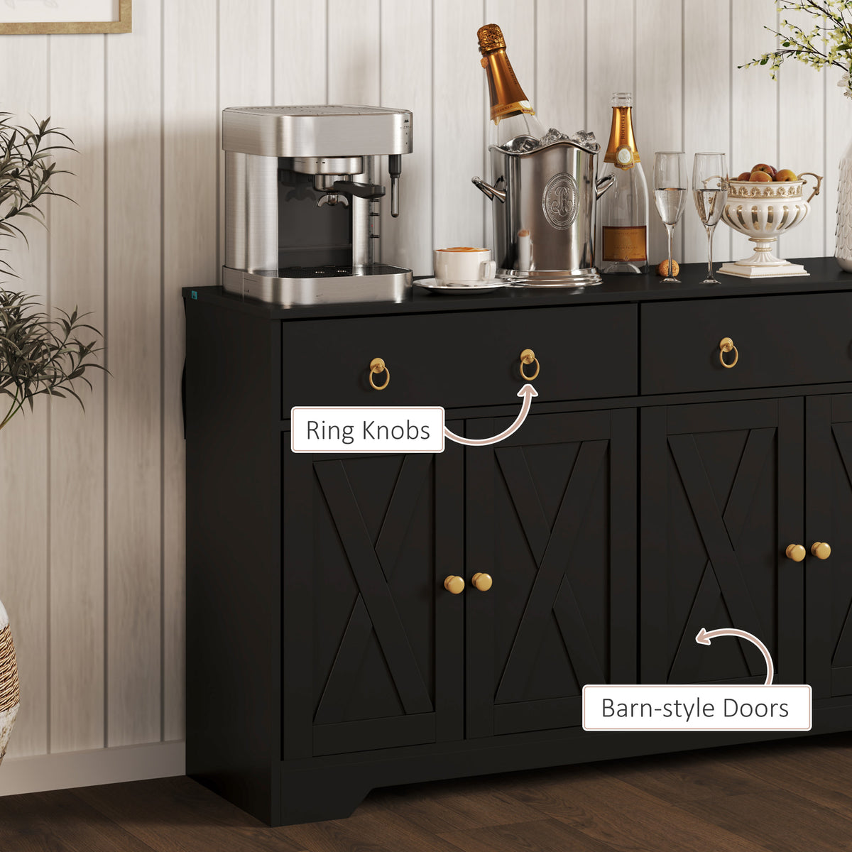 Aparador de cocina 4 puertas barniz 2 cajones madera