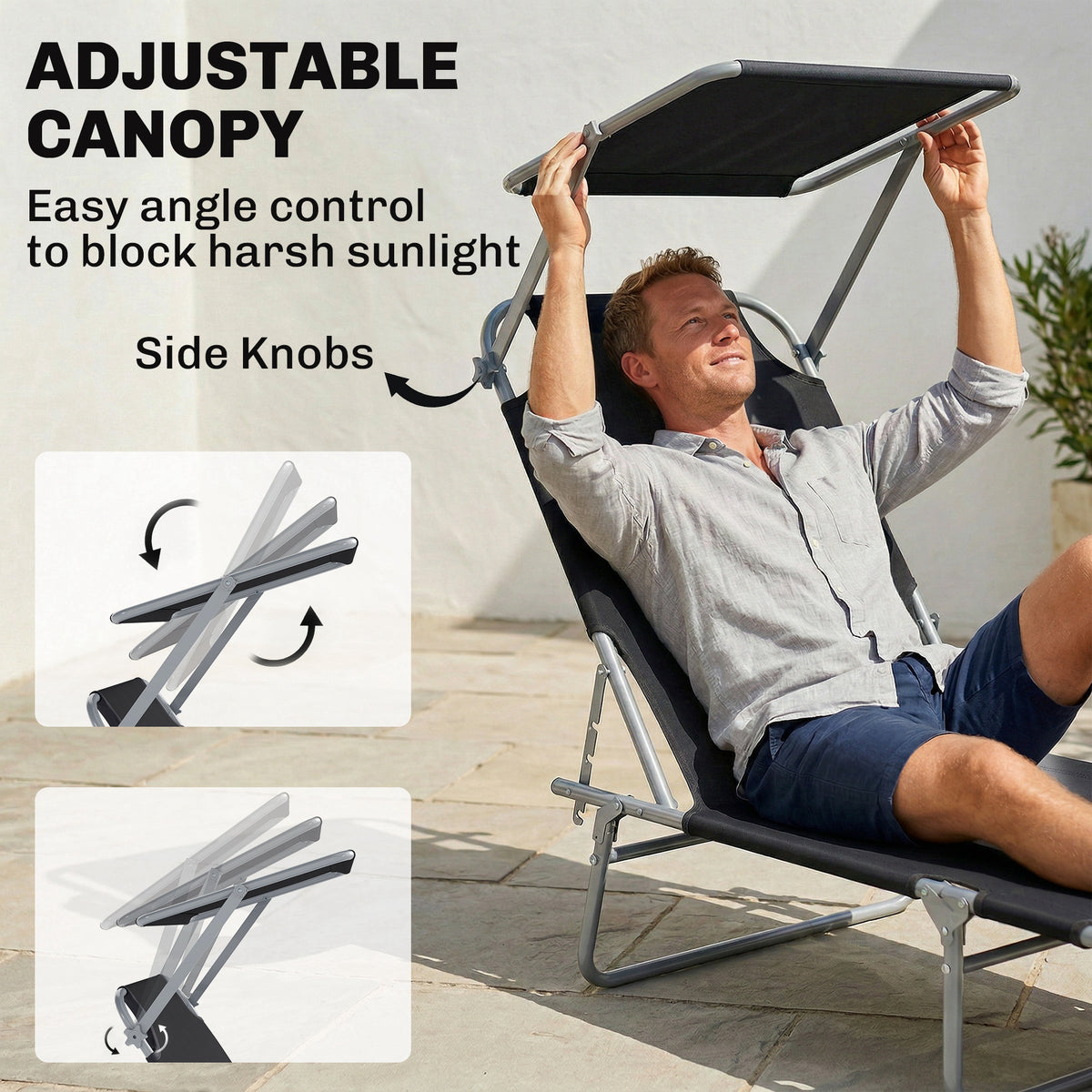 Folding Lounge Chair with Adjustable Sun Shade