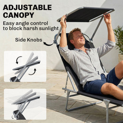 Folding Lounge Chair with Adjustable Sun Shade