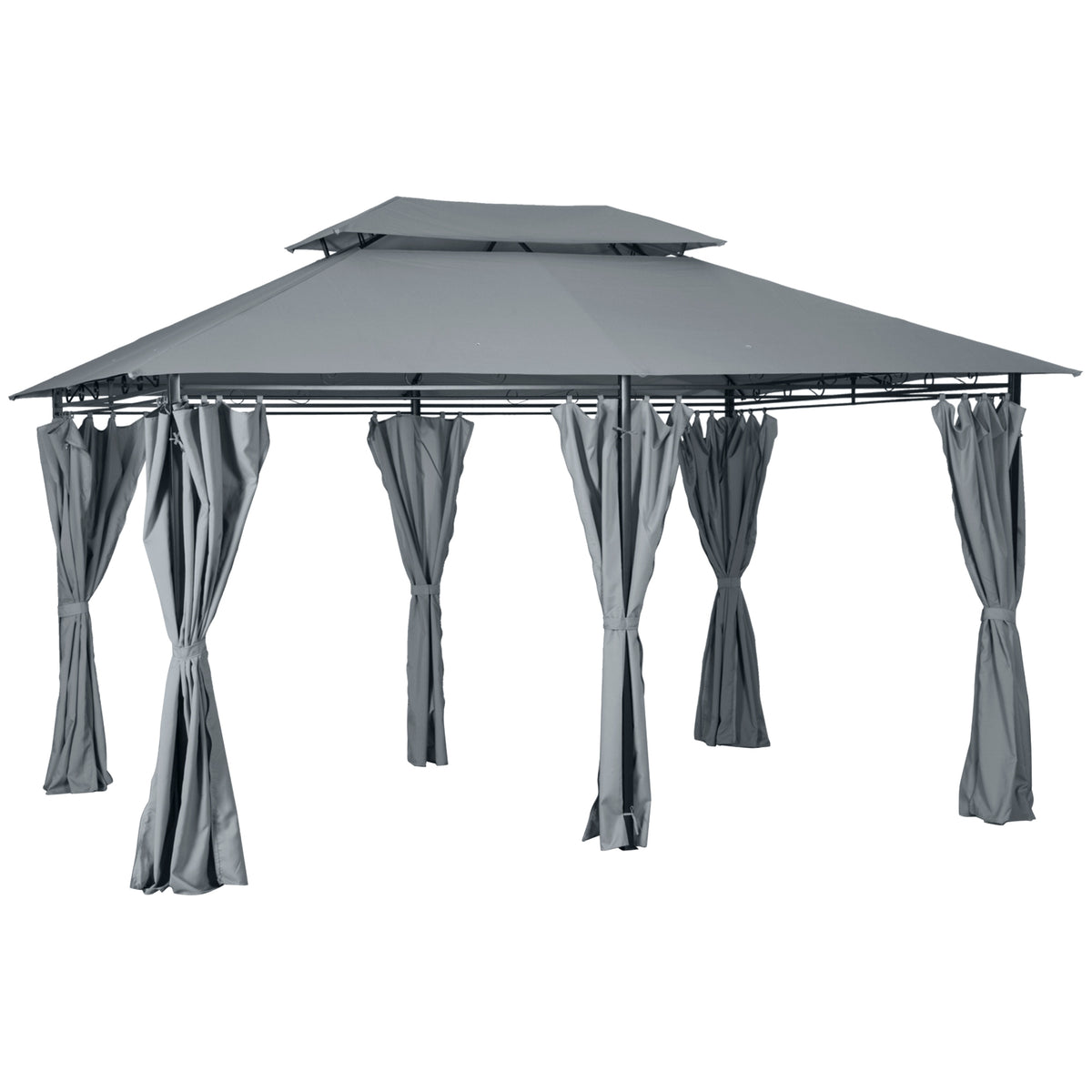 2-Tier Patio Gazebo with Removable Curtains