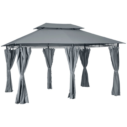 2-Tier Patio Gazebo with Removable Curtains