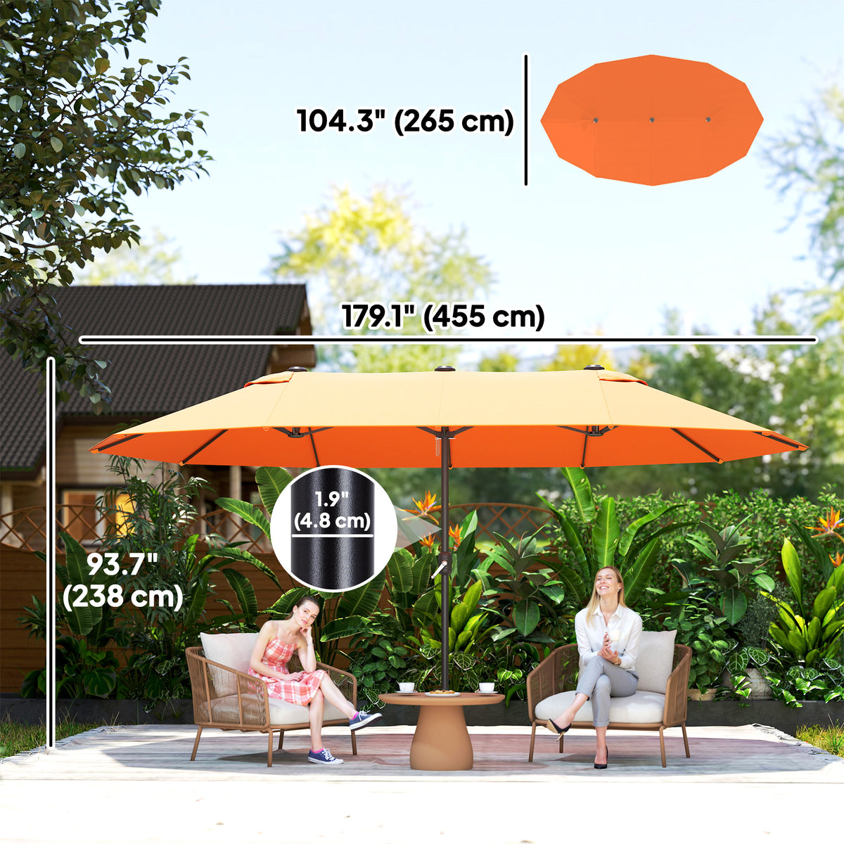 Double Canopy Patio Umbrella with Crank — 457 cm