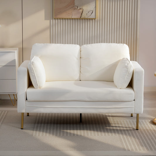 Corduroy Loveseat Sofa with Gold Legs — 2-Seater