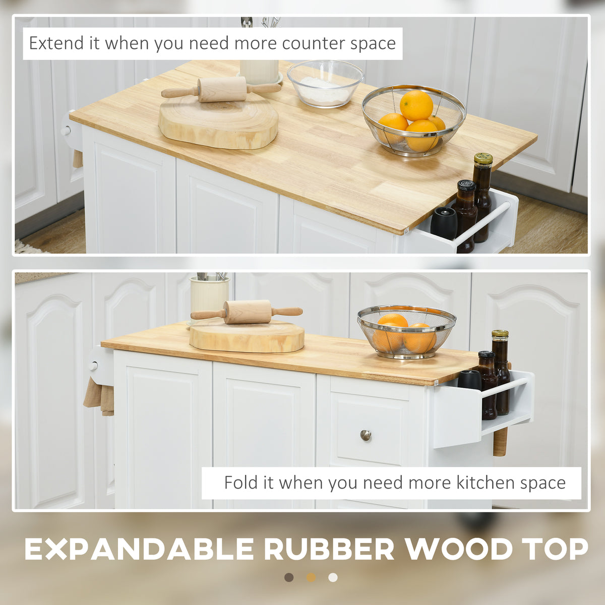 Kitchen Island on Wheels with Drop Leaf and Drawers