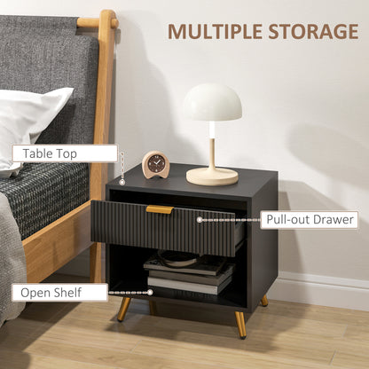 Nightstand Fluted Panel with Drawer and Open Shelf