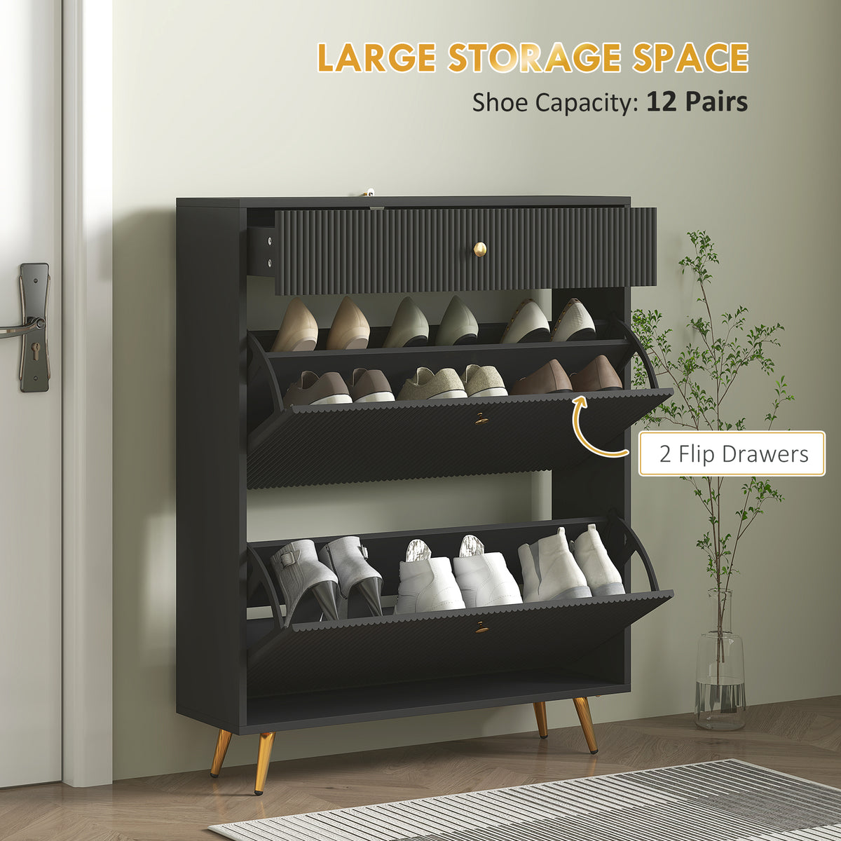 Narrow shoe storage cabinet wave panels
