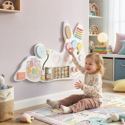 Tablero de estimulación mural Montessori de conejo de Pascua en madera