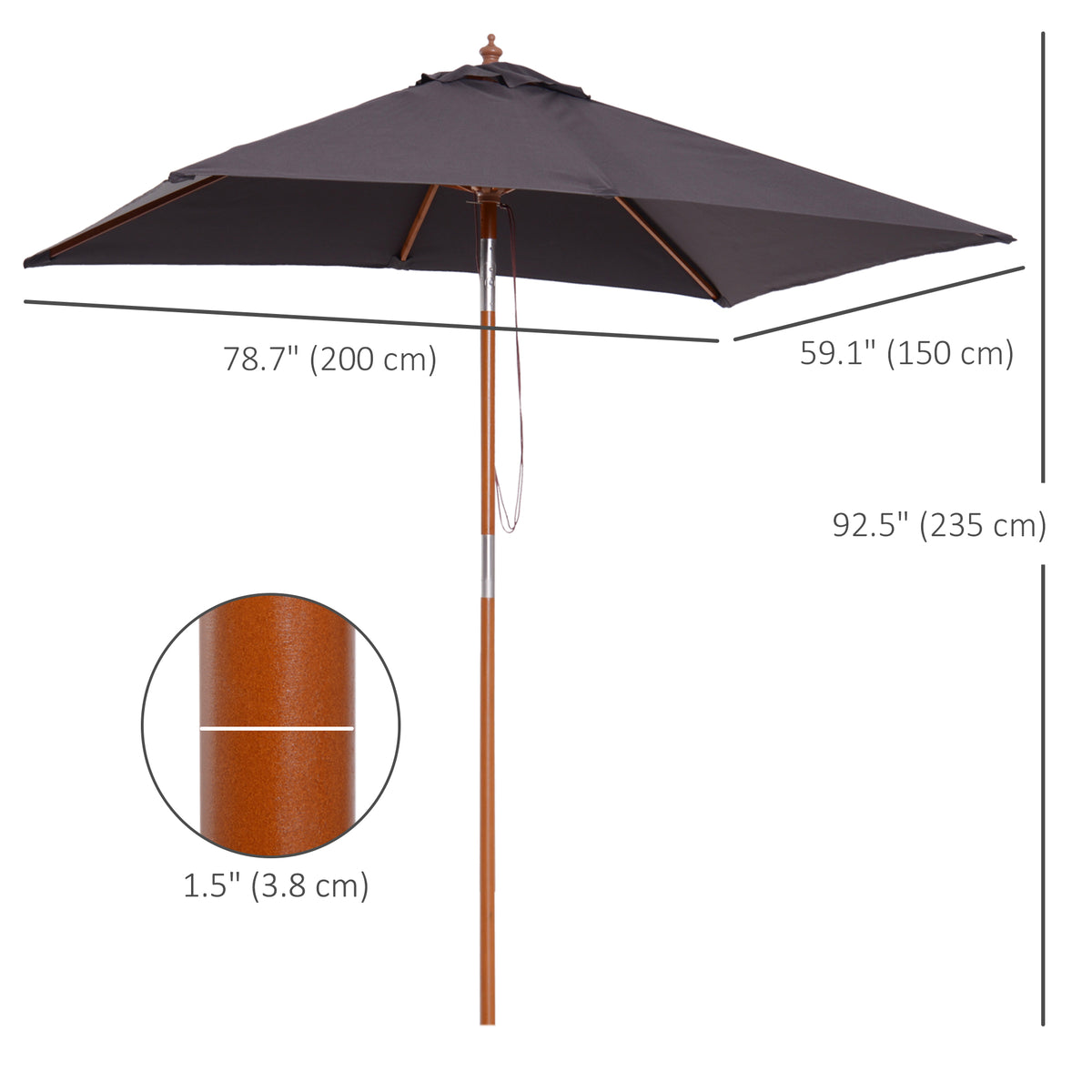 Rectangular Patio Umbrella Tilt 200 x 150 cm