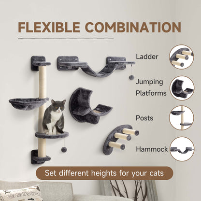 Cat wall climbing shelf set with scratching post — Set of 4