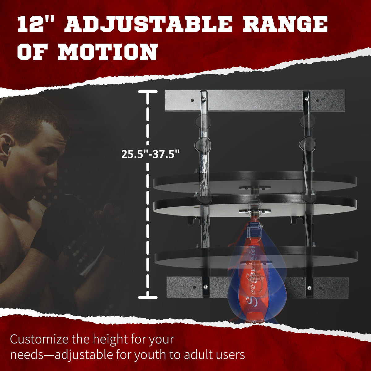 Saco de boxeo con soporte ajustable y guantes