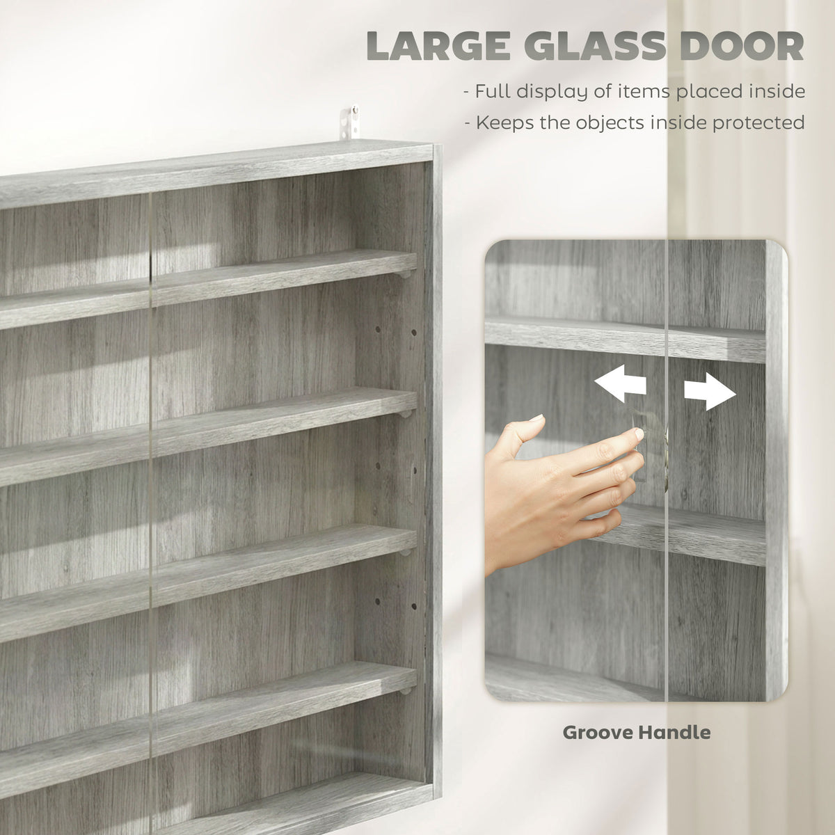 5-Shelf Wall Display Cabinet with 2 Glass Doors