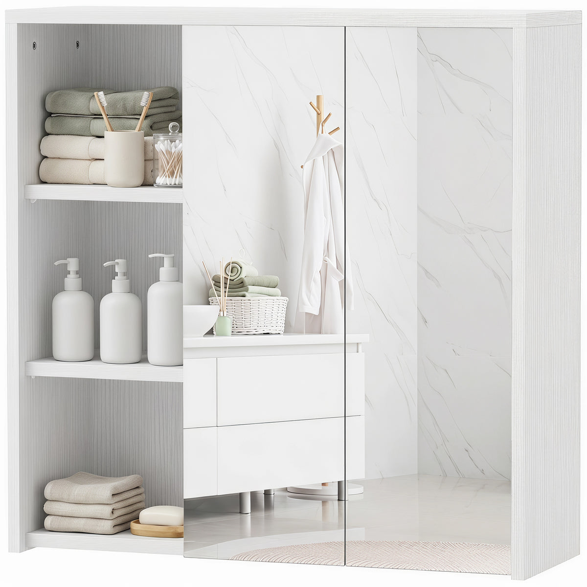 Bathroom medicine cabinet with mirror and open shelves