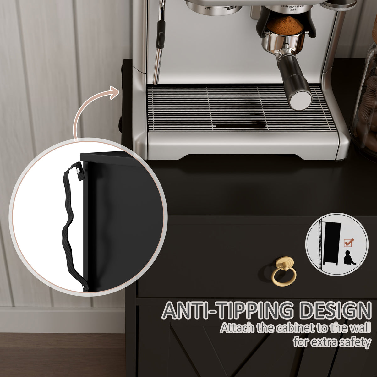 Aparador de cocina 4 puertas barniz 2 cajones madera