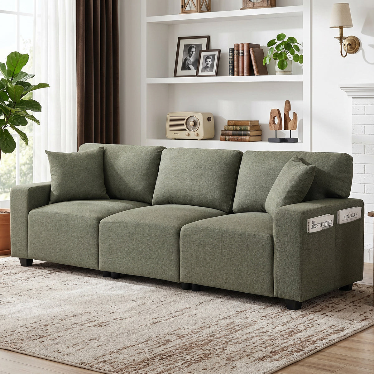3-Seater Sofa with Side Pockets and Pocket Springs
