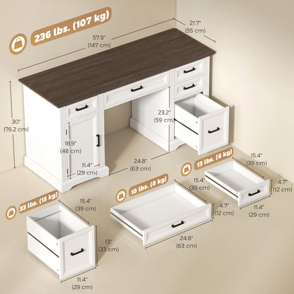 Farmhouse Executive Desk with Soft-Close Drawers