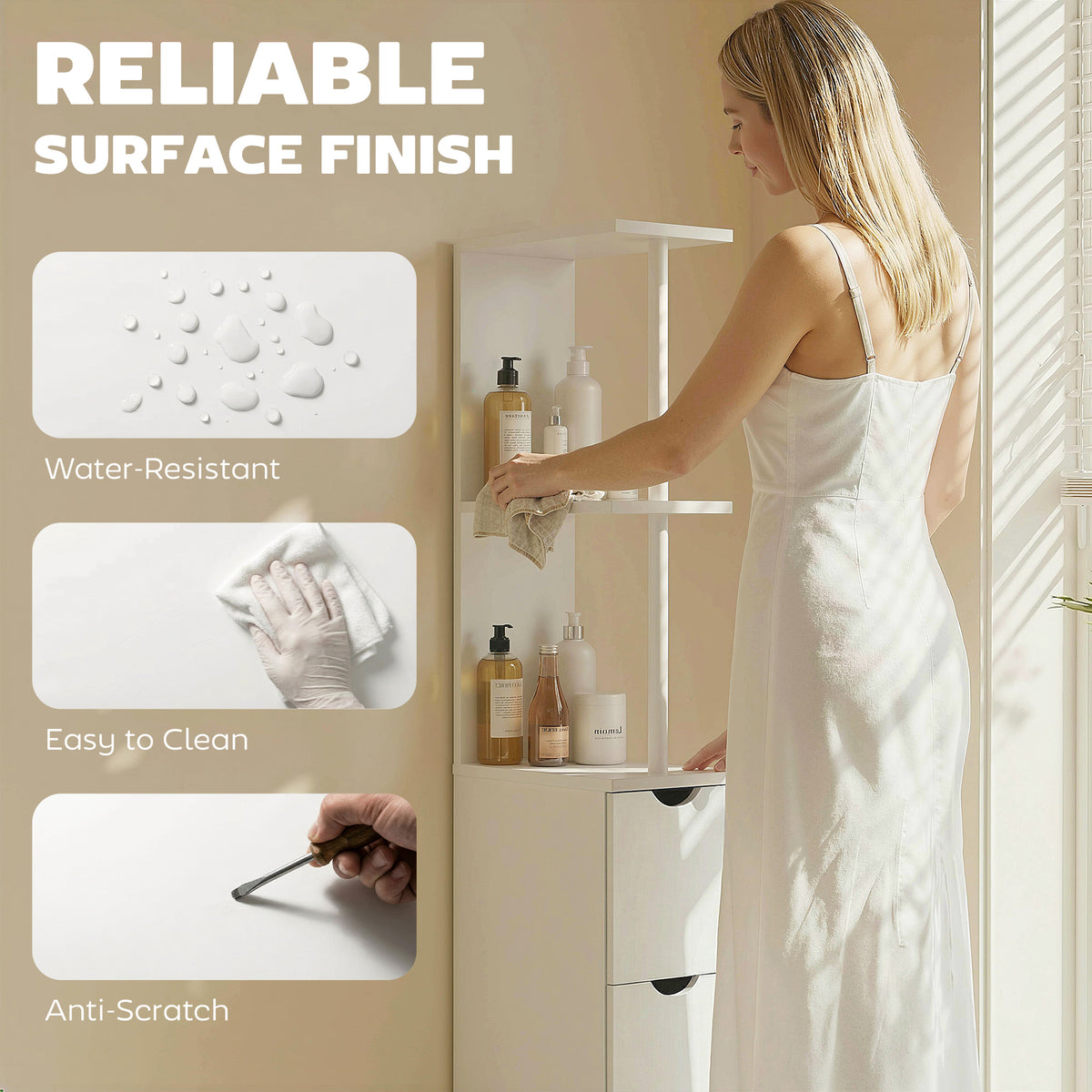 Tall Narrow Bathroom Storage Cabinet — white