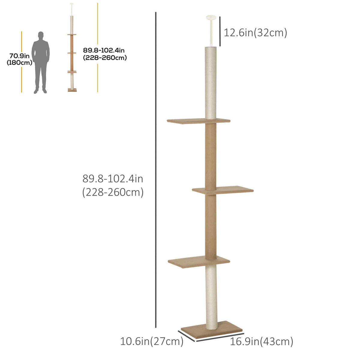 Árbol para gatos ajustable de suelo a techo de 4 niveles