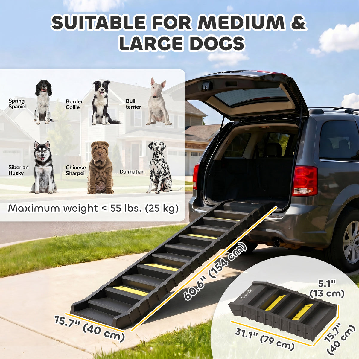 Rampa plegable para perros con peldaños antideslizantes