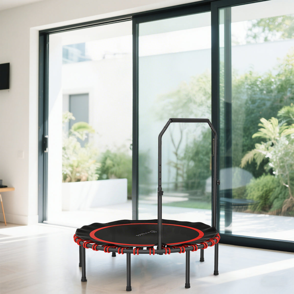Indoor foldable rebounder mini trampoline with adjustable handle