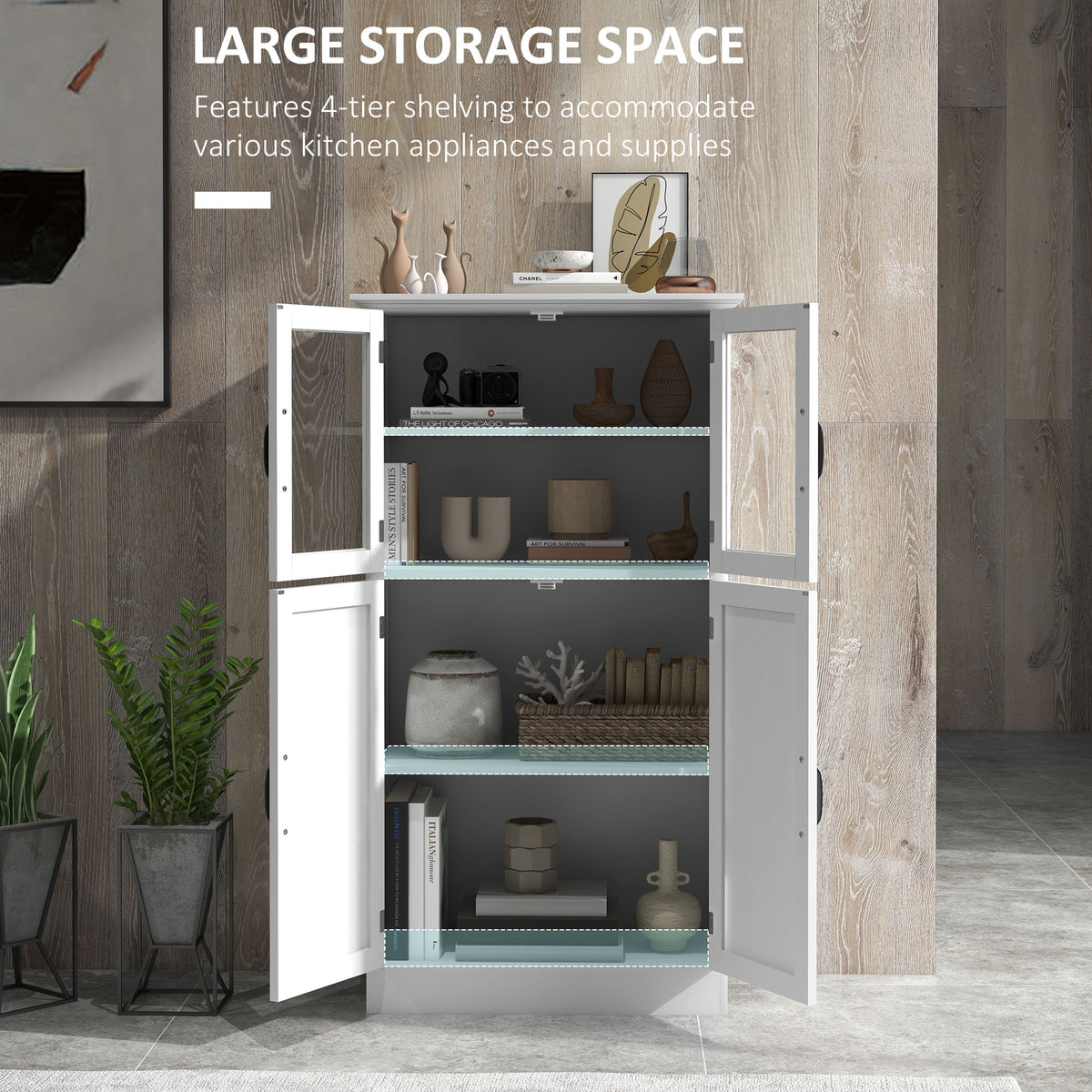 Modern kitchen sideboard with glass doors and shelves