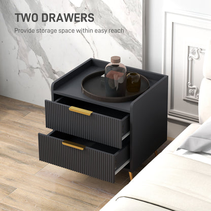 Nightstand with 2 Drawers and Metal Legs