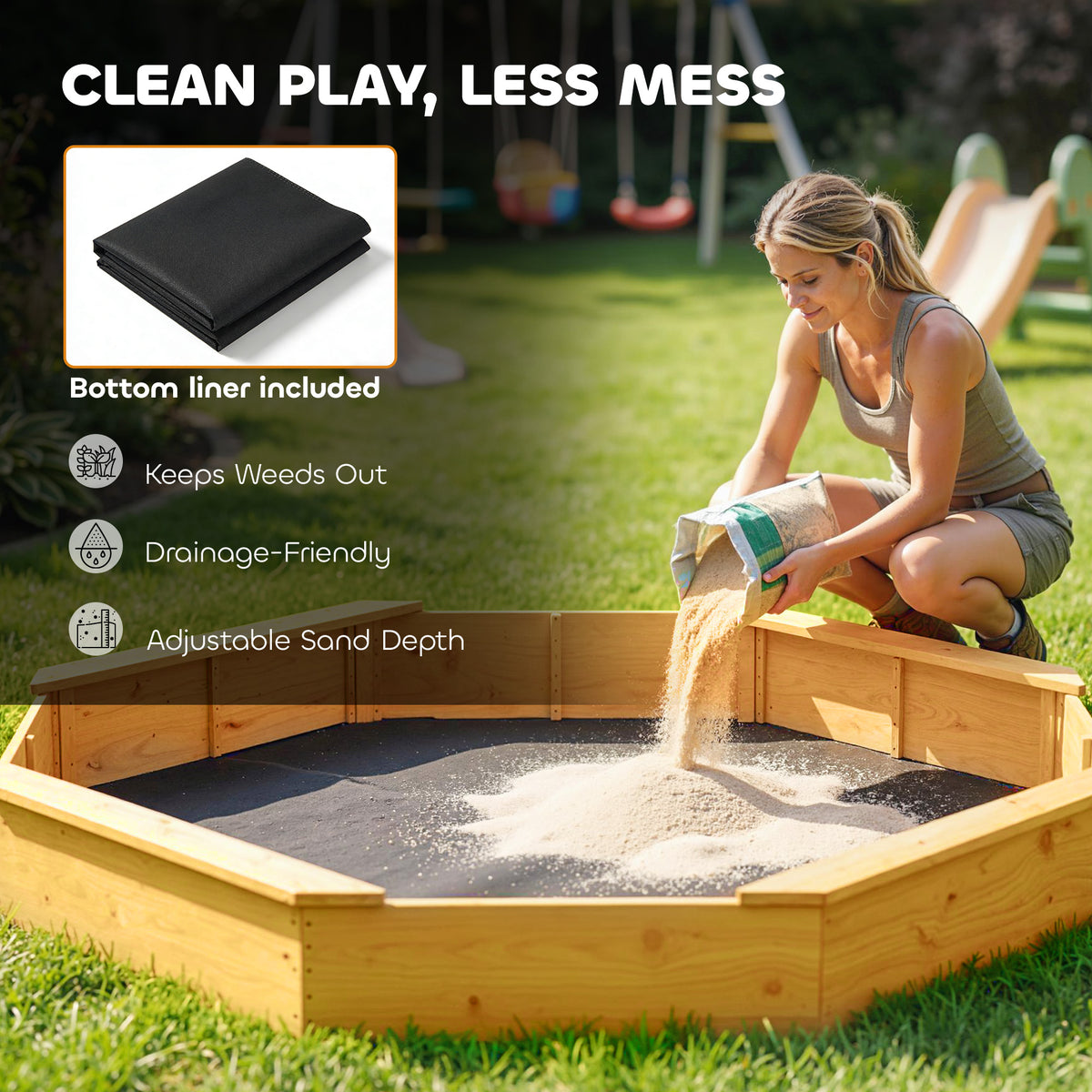 Caja de arena de madera con techo grande