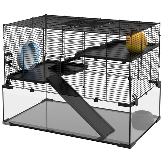 Three-Tier Hamster Cage with Glass Basin
