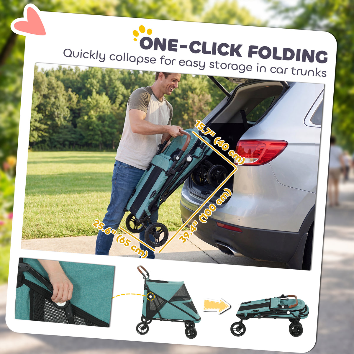 Foldable dog stroller with suspension