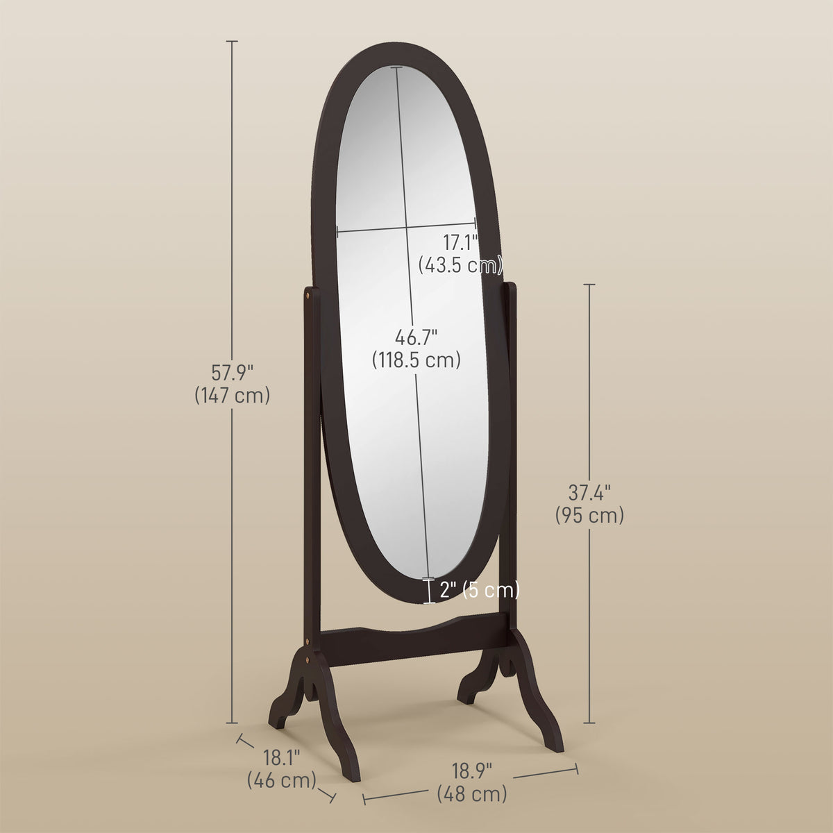 Full Length Oval Floor Standing Mirror Adjustable Angle