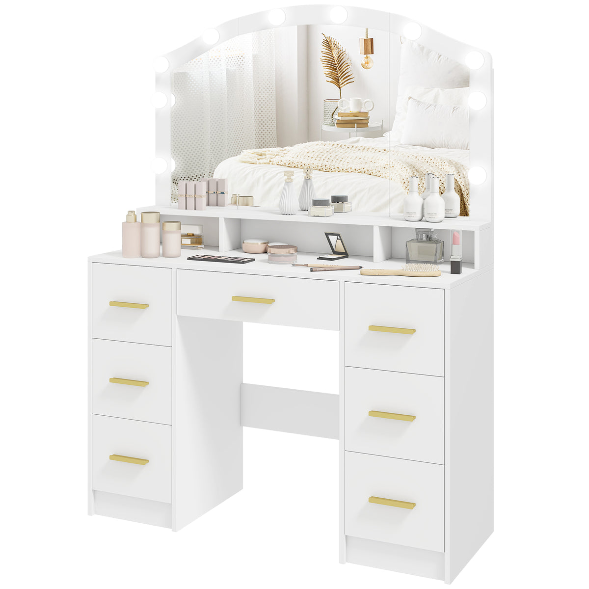 Tocador de maquillaje con espejo y 10 luces LED