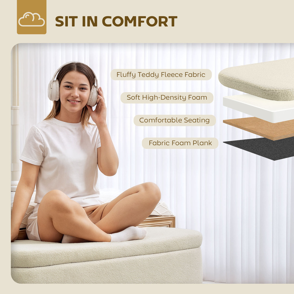 Teddy fleece storage bench 120 cm
