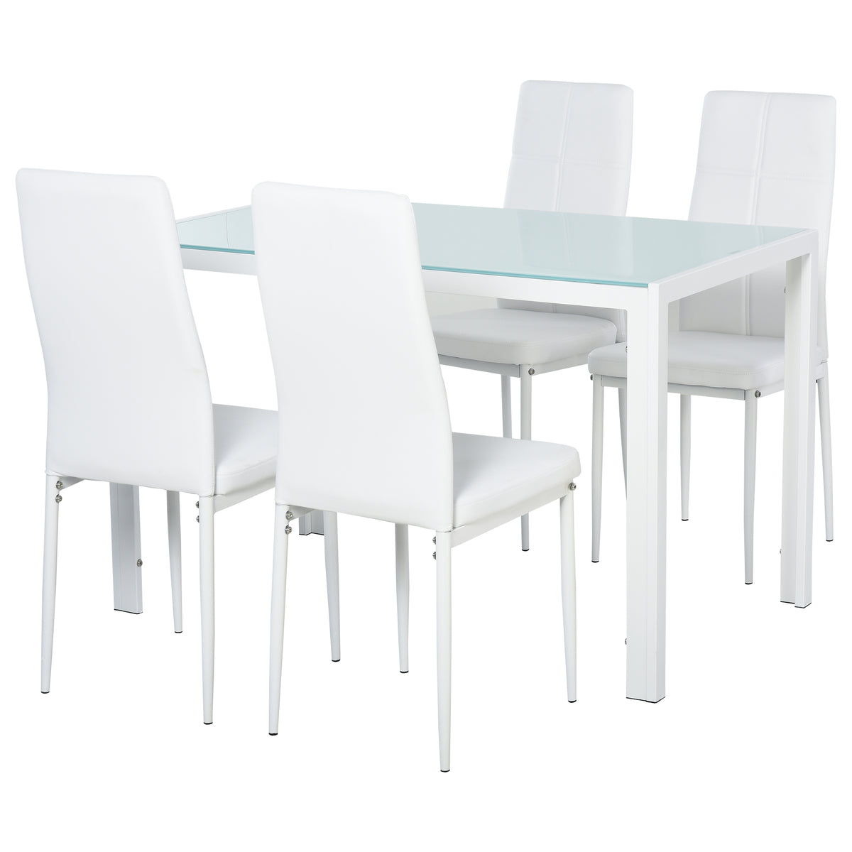 5-Piece Dining Set Tempered Glass Top Metal Frame